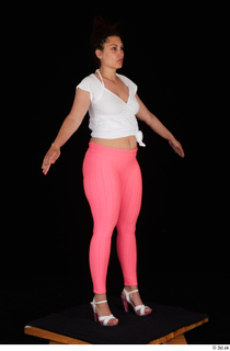  Leticia casual dressed pink leggings standing white sandals white t shirt whole body 0016.jpg
